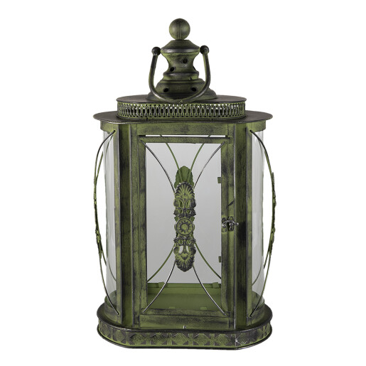 Felinar fier verde sticla 29x19x52 cm