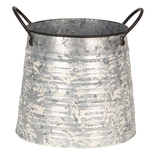 Set 3 ghivece flori metal gri alb 30x24x22/27 cm, 24x19x21/24 cm, 19x14x18/21 cm