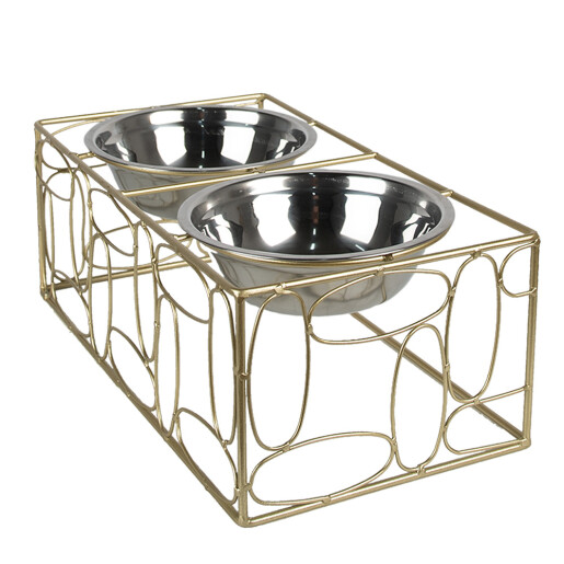 Bol dublu hranire animale fier auriu inox 38x20x13 cm, 2x500 ml