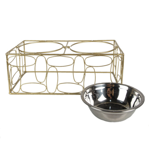 Bol dublu hranire animale fier auriu inox 38x20x13 cm, 2x500 ml