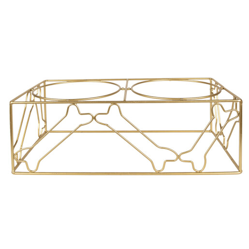 Bol dublu hranire animale fier auriu inox 38x20x14 cm, 2x500 ml