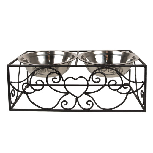 Bol dublu hranire animale fier negru inox 34x17x13 cm, 2x500 ml