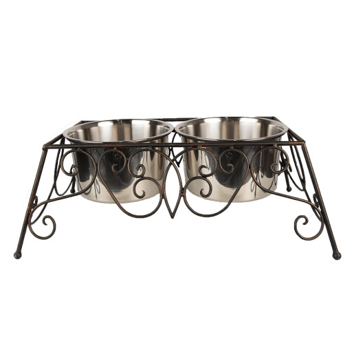 Bol dublu hranire animale fier maro inox 46x26x16 cm, 2x2000 ml