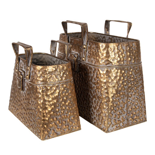 Set 2 ghivece flori metal auriu 27x13x21/24 cm, 21x11x16/19 cm