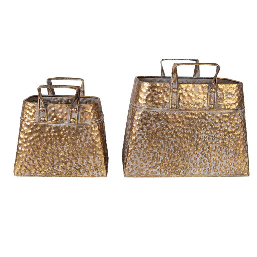 Set 2 ghivece flori metal auriu 27x13x21/24 cm, 21x11x16/19 cm