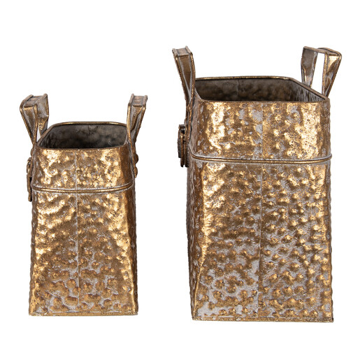 Set 2 ghivece flori metal auriu 27x13x21/24 cm, 21x11x16/19 cm