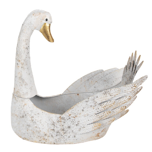 Ghiveci flori metal alb antichizat auriu Lebada 44x26x43 cm