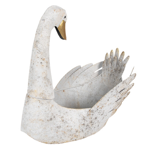 Ghiveci flori metal alb antichizat auriu Lebada 44x26x43 cm