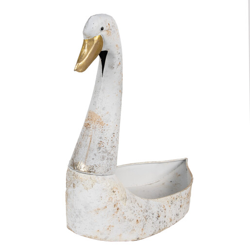 Suport ghiveci flori metal alb antichizat auriu Lebada 40x21x40 cm