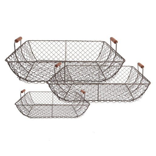Set 3 cosuri metal lemn maro 40x34x15 cm, 36x30x14 cm, 32x26x13 cm