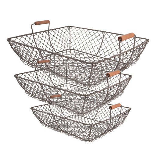 Set 3 cosuri metal lemn maro 40x34x15 cm, 36x30x14 cm, 32x26x13 cm