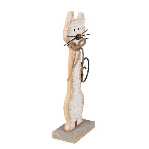 Figurina Pisica lemn metal maro alb 21x8x38 cm