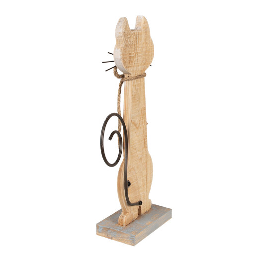 Figurina Pisica lemn metal maro alb 21x8x38 cm