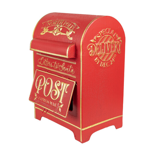 Cutie Postala Craciun metal rosu auriu 24x20x36 cm