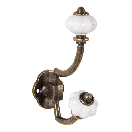 Cuier perete fier maro ceramica alba 4x9x13 cm