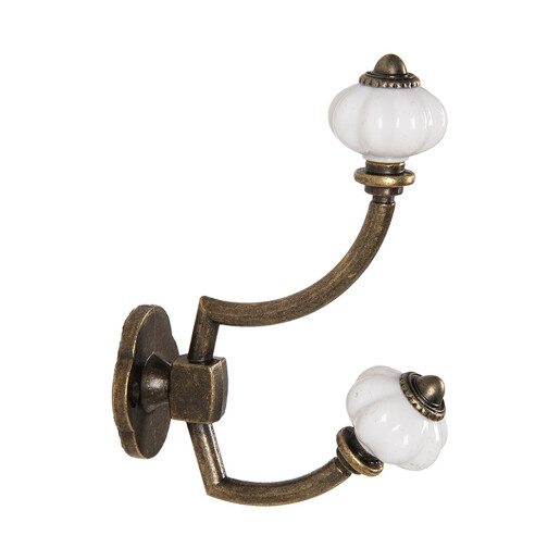 Cuier perete fier maro ceramica alba 4x9x13 cm