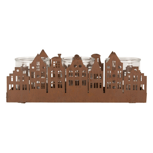 Candela Casute metal maro 30x9x11 cm