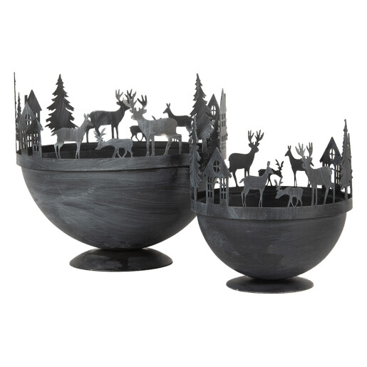 Set 2 boluri Craciun metal gri Ø 19x17 cm, Ø 13x14 cm