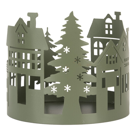 Set 3 Casute Craciun decorative metal verde Ø 15x13 cm, Ø 12x11 cm, Ø 10x9 cm
