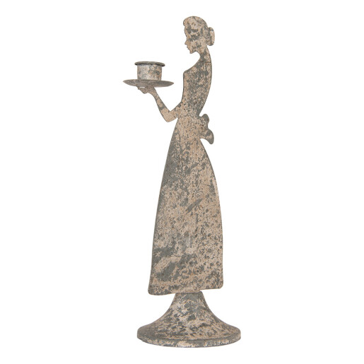 Suport lumanare metal gri vintage 15x10x37 cm