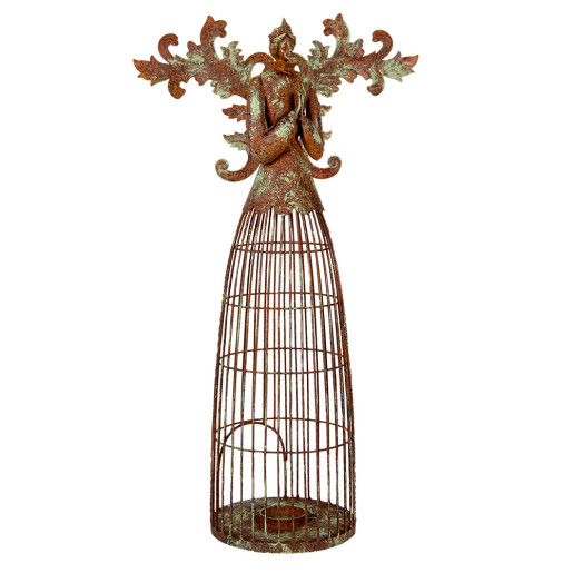 Suport lumanare Inger fier verde maro 29x17x58 cm