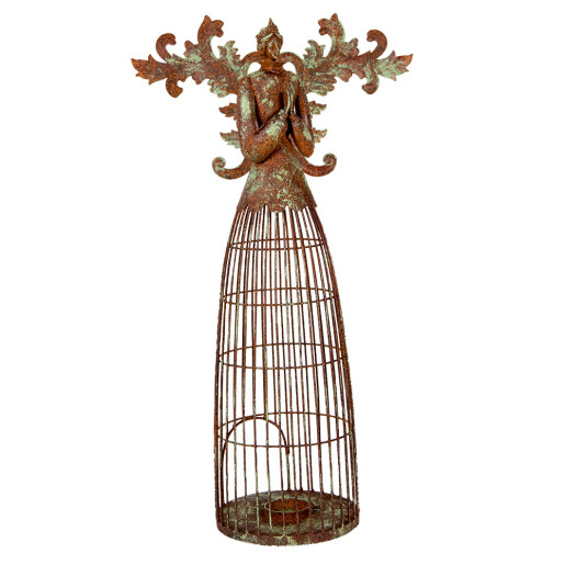 Suport lumanare Inger fier verde maro 29x17x58 cm