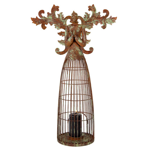 Suport lumanare Inger fier verde maro 29x17x58 cm