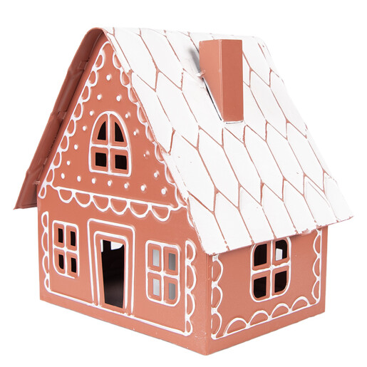 Casuta Craciun metal alb maro cu led 23x18x23 cm