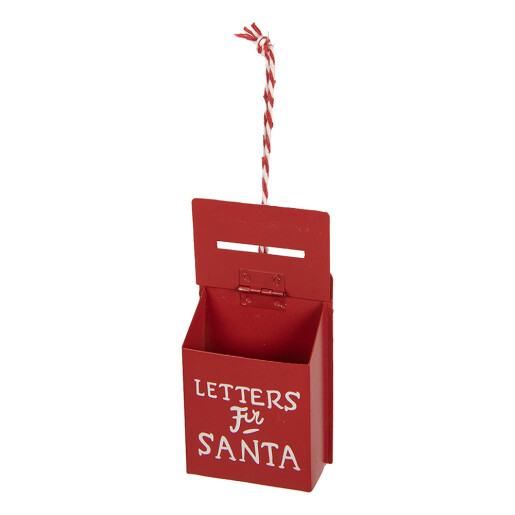 Ornament brad Craciun Cutie Postala metal rosu alb 5x3x8 cm