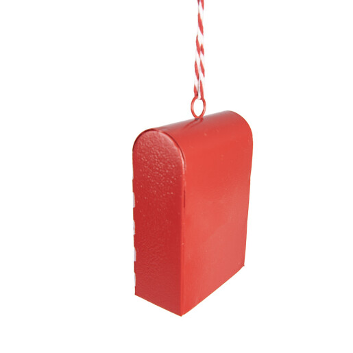 Ornament brad Craciun Cutie Postala metal alb rosu 5x3x8 cm