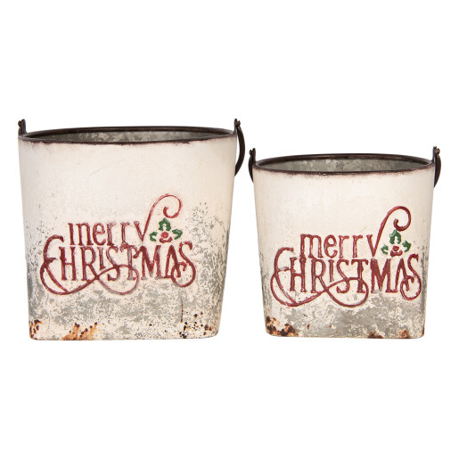 Set 2 ghivece Craciun metal multicolor vintage (2) 27x25x23/40 / 31x30x27/47 cm