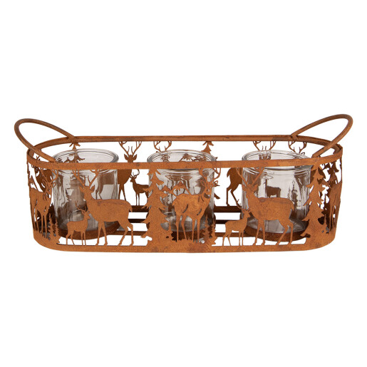 Suport lumanari sticla metal maro Forest  37x11x13 cm