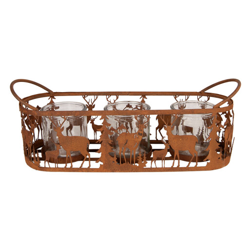 Suport lumanari sticla metal maro Forest  37x11x13 cm