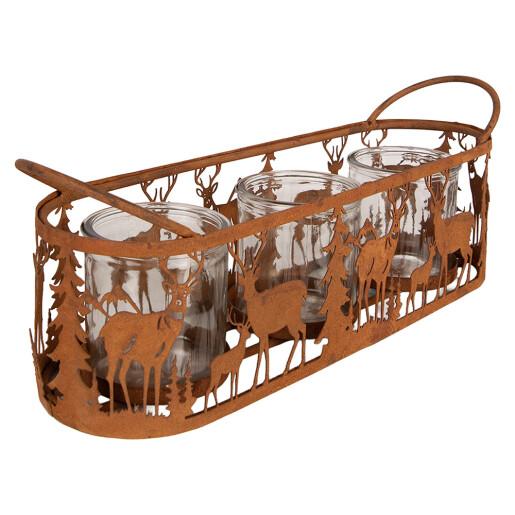 Suport lumanari sticla metal maro Forest  37x11x13 cm