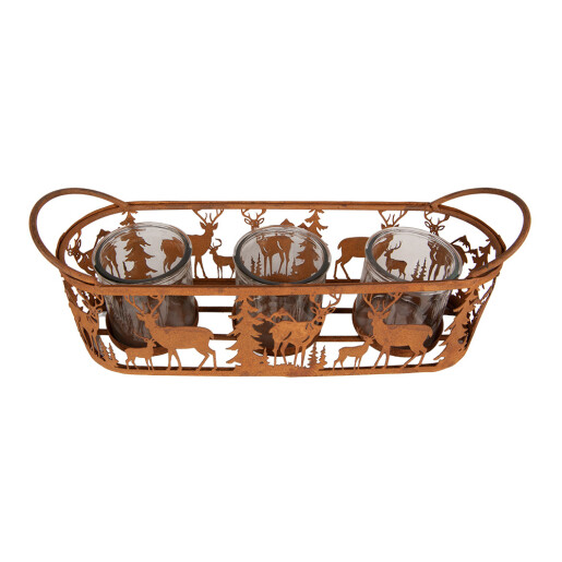 Suport lumanari sticla metal maro Forest  37x11x13 cm
