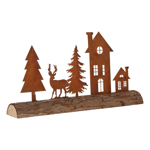 Decoratiune Craciun Peisaj lemn metal maro 36x7x18 cm