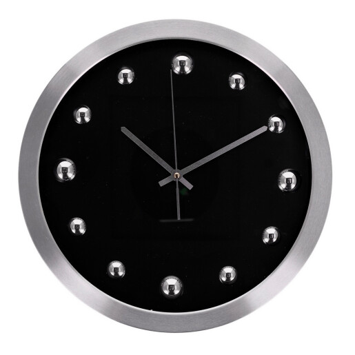 Ceas perete rama aluminiu argintiu negru 40 cm