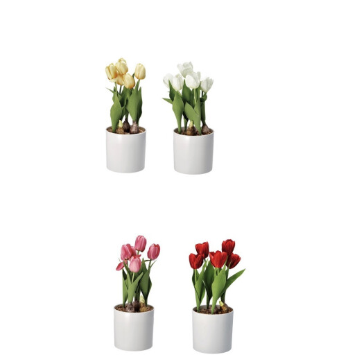 Set 4 ghivece cu Lalele artificiale multicolore 13,5 x 33 cm