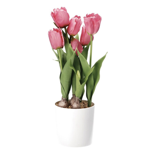 Lalele artificiale roz in ghiveci ceramica 15 x 49 cm