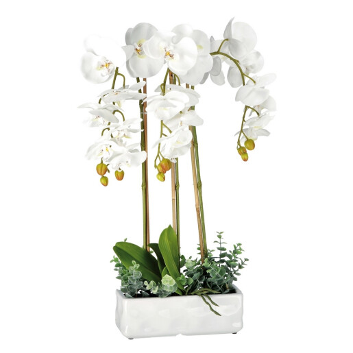 Orhidee artificiala alba in ghiveci ceramica 25 x 10 x 62 cm
