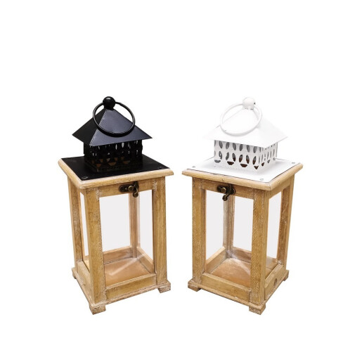 Set 2 felinare lemn metal  13 x 13 x 28,5 cm