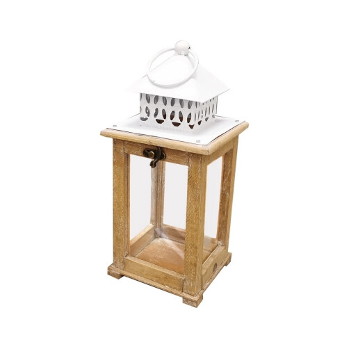 Set 2 felinare lemn metal  13 x 13 x 28,5 cm