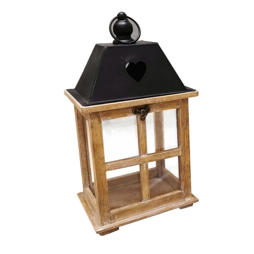 Felinar lemn maro metal negru 18 x 14 x 33 cm