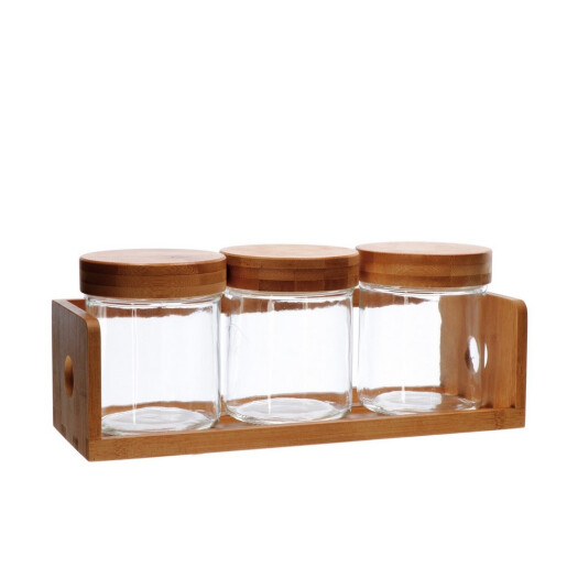 Set 3 borcane cu suport bambus 34 x 12,5 x 13,5 cm, 10,5 x 12,5 cm
