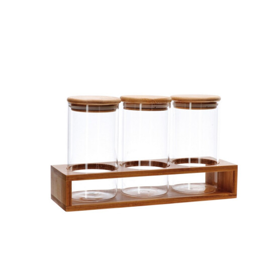 Set 3 borcane cu suport bambus 29 x 9,5 x 17 cm