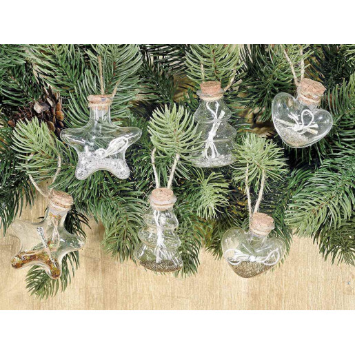Set 12 ornamente brad Craciun sticla transparenta 4x6 cm