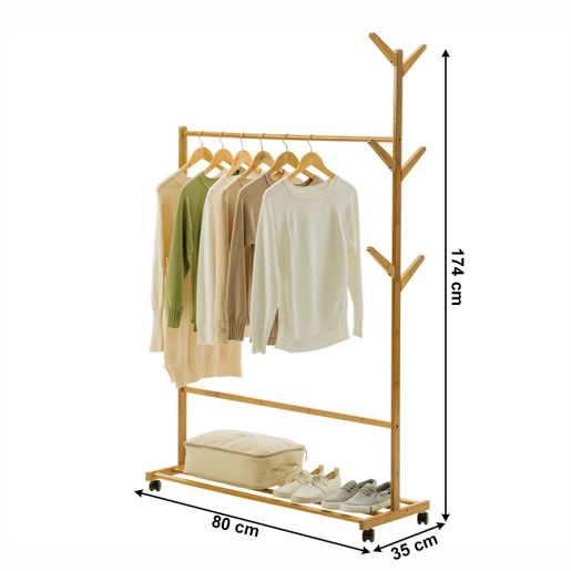 Suport haine bambus natur Vikir 80x35x174 cm