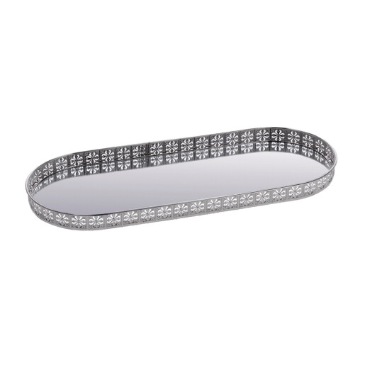 Tava decorativa metal argintiu 43 x 17 cm