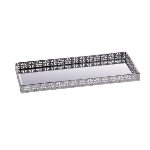 Tava decorativa metal argintiu 40 x 16 cm