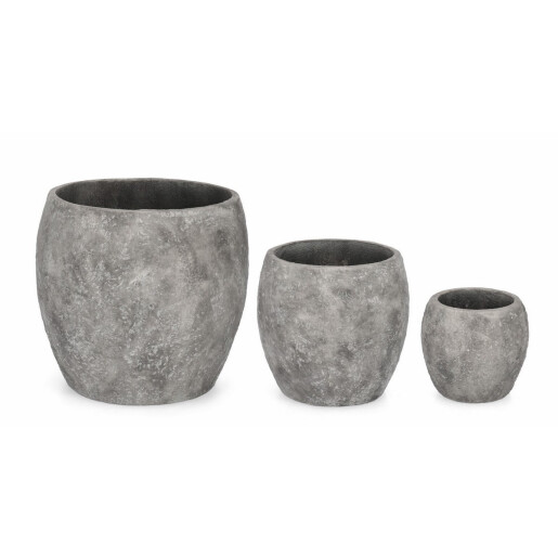 Set 3 ghivece flori fibra sticla gri Meili Ø22,5x21h; ø32x30,5h; ø43,5x41h